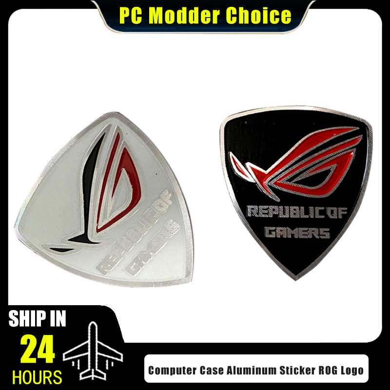 Gaming Accessories White - Computer Case Aluminum Sticker ROG Logo