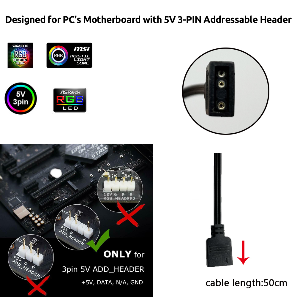 5V ARGB 3Pin Header for Asus A - đánh giá và giá Gaming Accessories Led